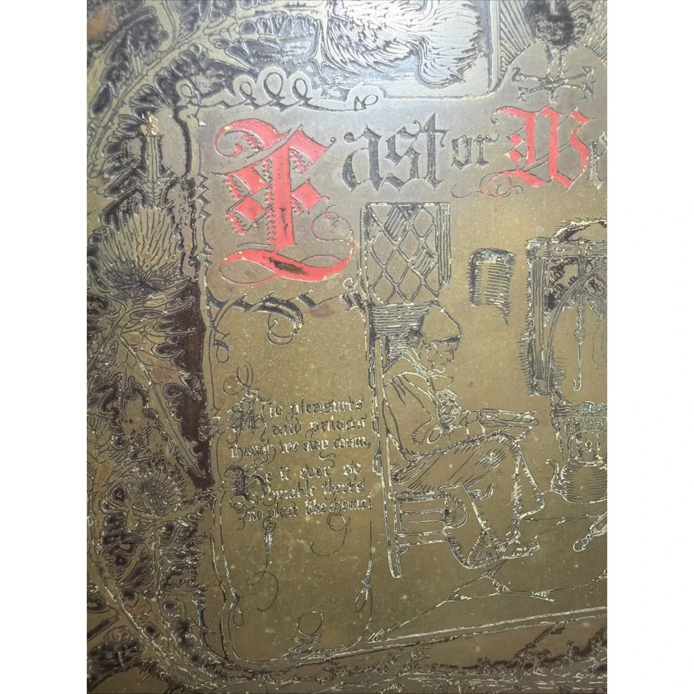 1902 George Rutledge Arts Crafts Brass Etching East Or West  Patina Wood Framed